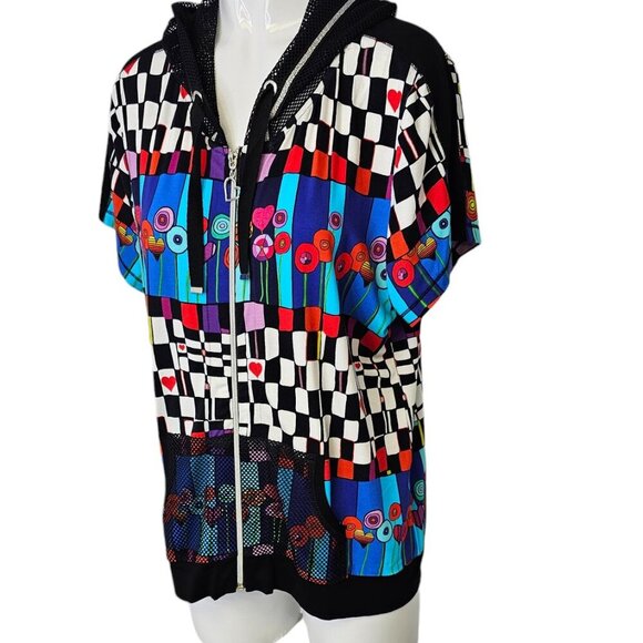 Simply Art by Dolcezza Womens Short Sleeve Hooded Lollipop Floral Cardigan Mesh - Picture 7 of 7